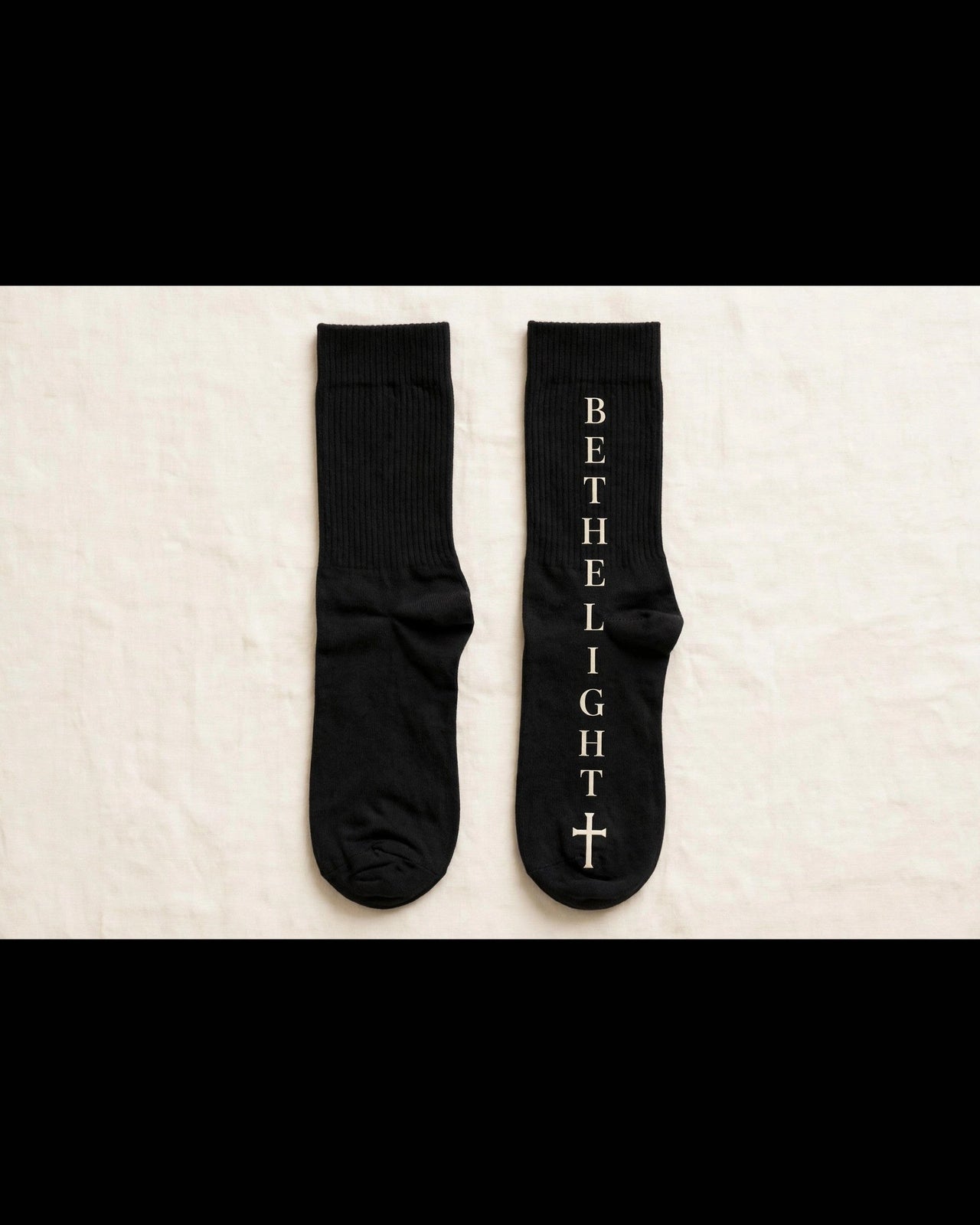 Black women's socks with cream CHOSEN design down the leg and cross at the toe - faith socks
