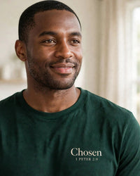 Thumbnail for The 3 Tee Set - Chosen Embassy Tee worn front, Dark Green