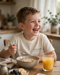 Thumbnail for Kids Be The Light Tee - breakfast table at home, Cream