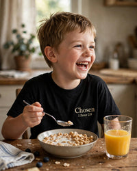 Thumbnail for Kids Chosen Tee - breakfast table at home, Black