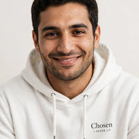 Thumbnail for Man wearing the Chosen hoodie in white