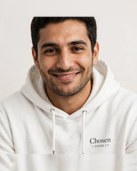 Thumbnail for Man wearing the Chosen hoodie in white
