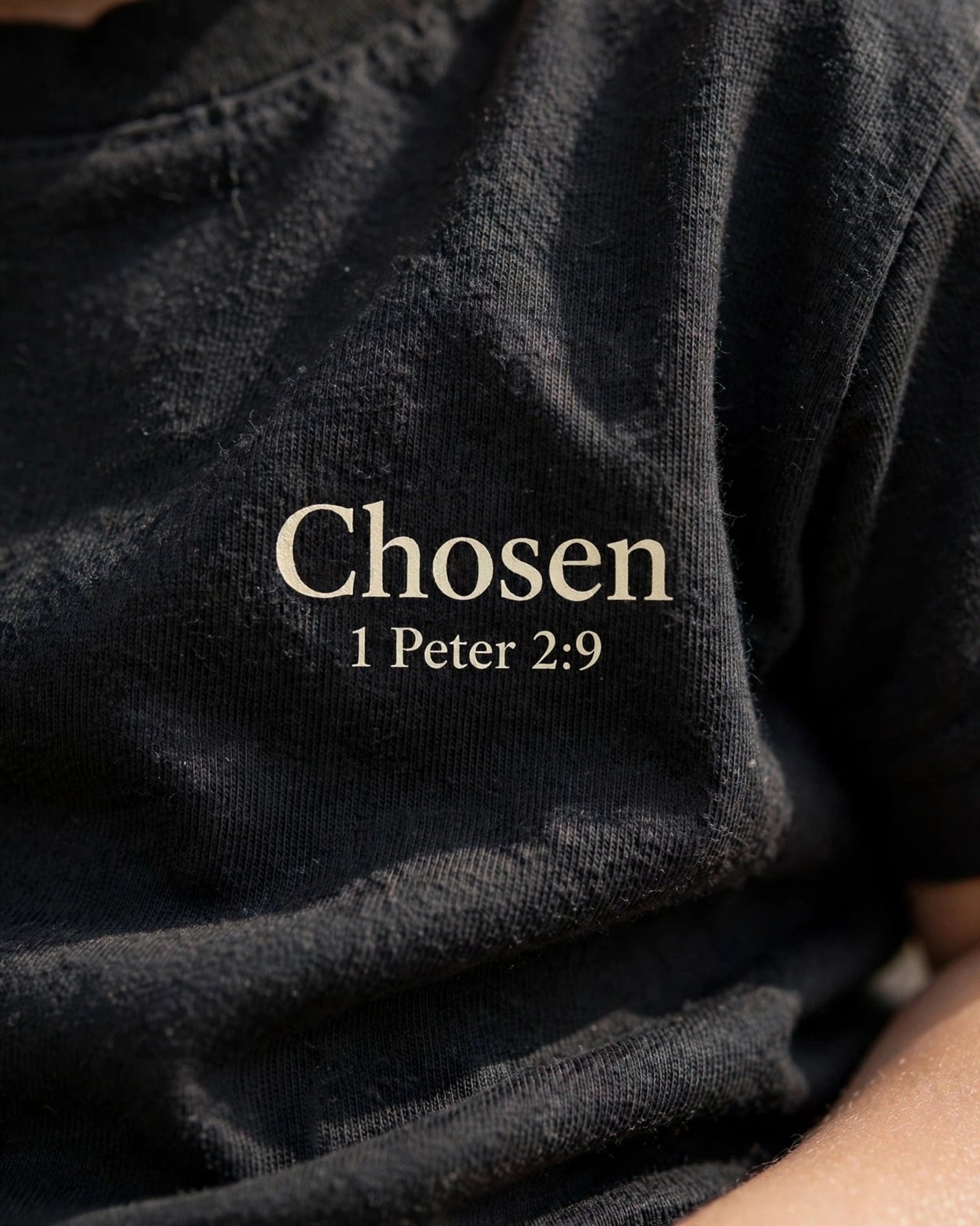 Kids Chosen Tee - print close-up, Chosen 1 Peter 2:9, Black