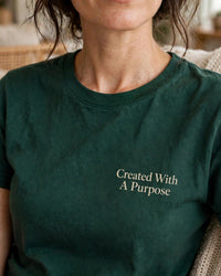 Thumbnail for Created With A Purpose Tee - print close-up, woman in dark green