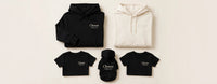 Thumbnail for Family matching set flat lay - two adult Chosen hoodies, two kids Chosen tees, and a Chosen dog hoodie - matching family outfits