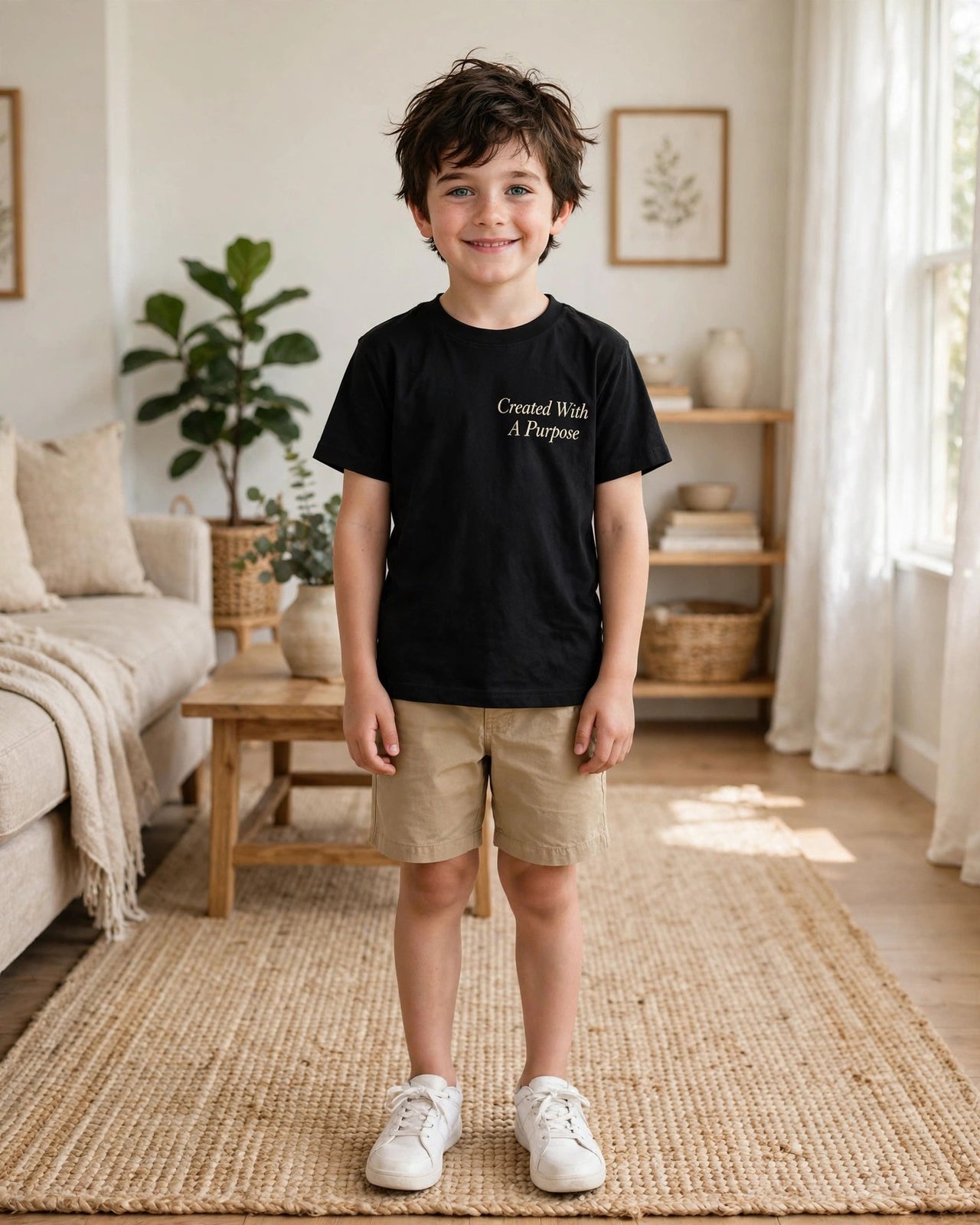 Kids Created With A Purpose Tee - full body, Black