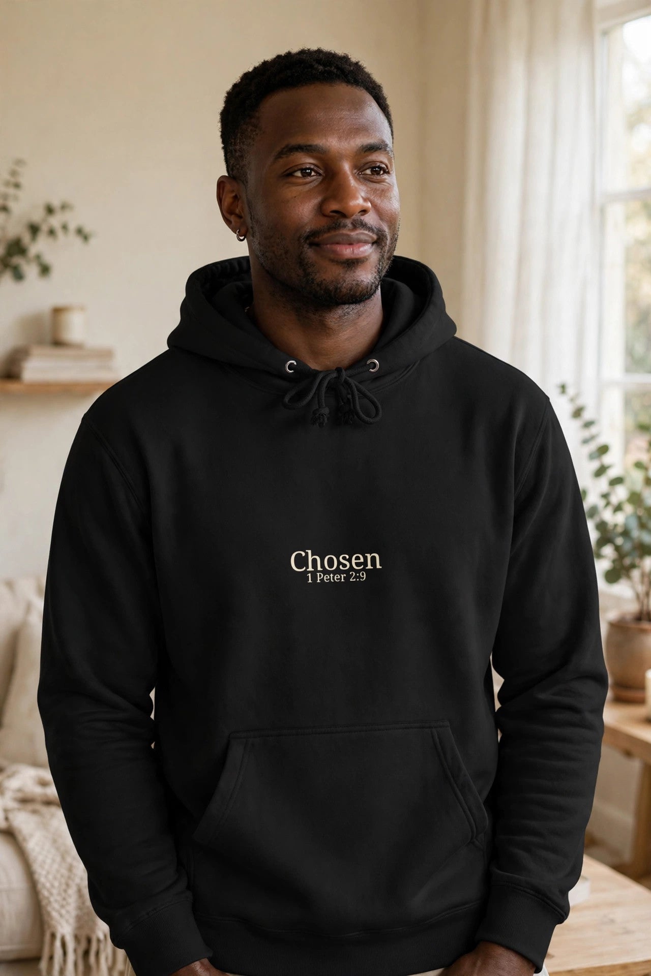 Chosen Heavyweight Hoodie in Black, worn