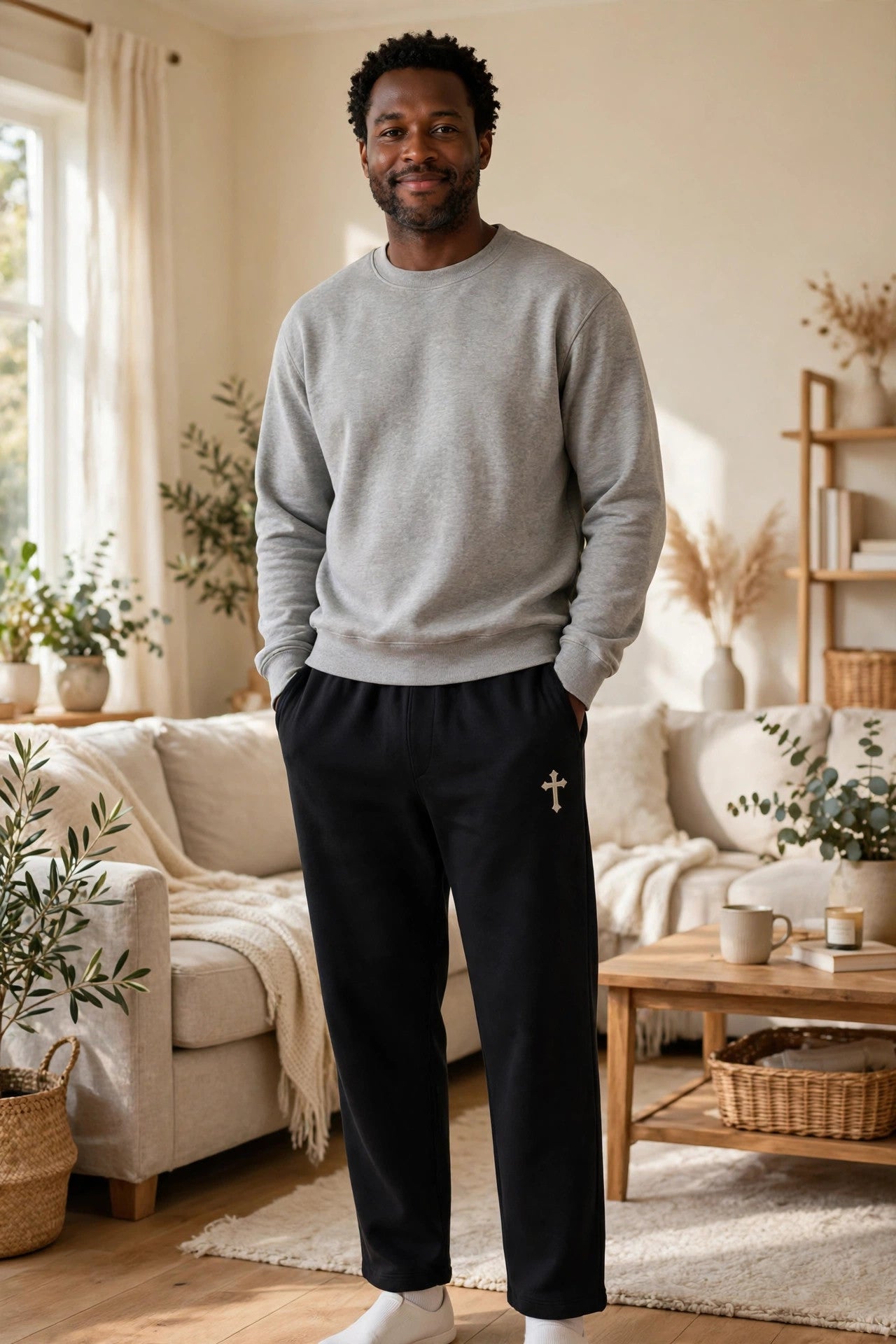 Cross Straight-Leg Pant in Black, worn