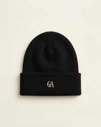 Thumbnail for Black knit beanie with GA logo design in cream - Christian beanie