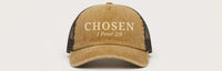 Thumbnail for Mustard washed trucker cap with cream CHOSEN 1 Peter 2:9 print - Christian hat