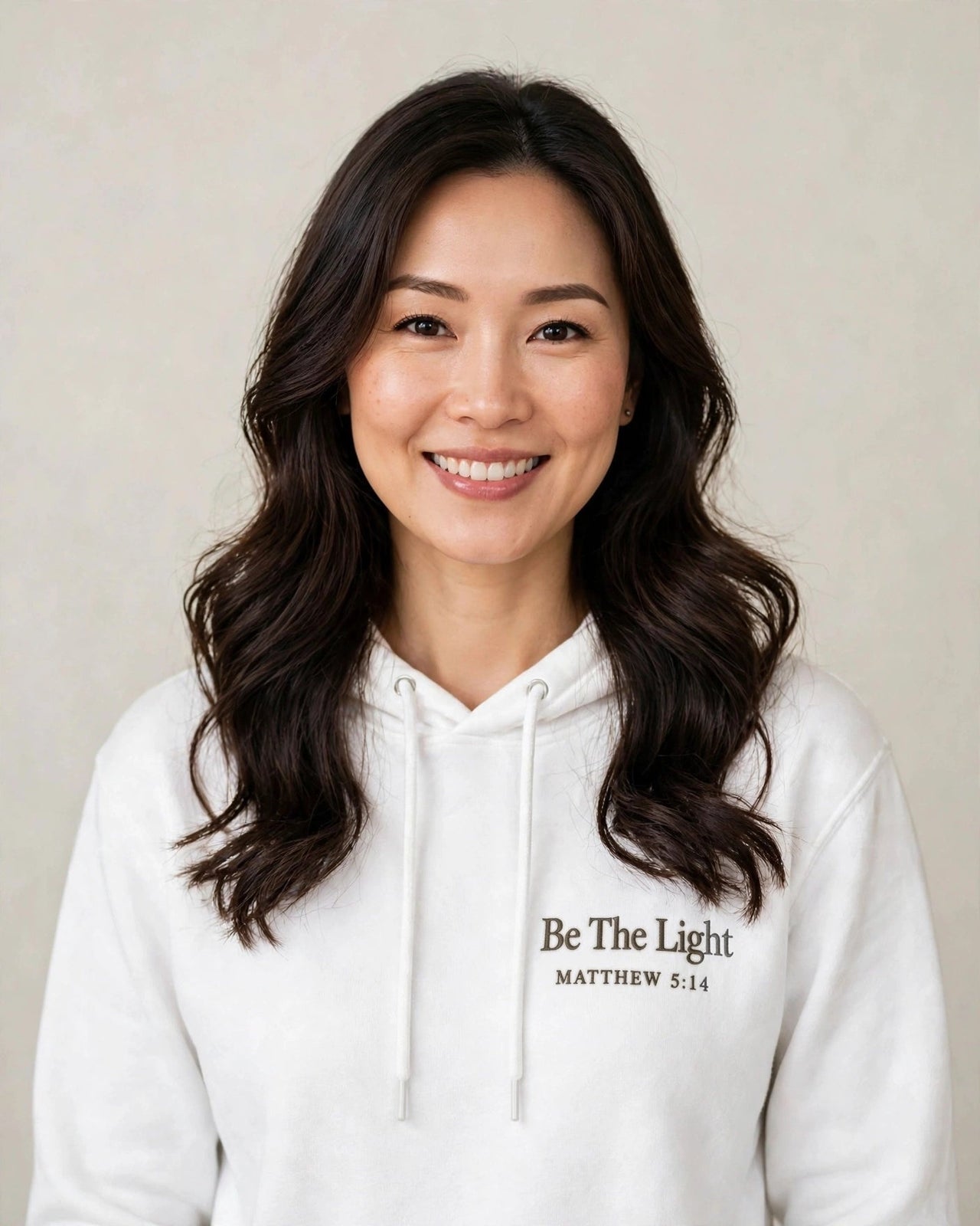 Adult hoodie mockup — Be The Light, White