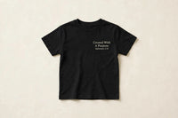 Thumbnail for Black kids t-shirt with cream Created With A Purpose Ephesians 2:10 print on left chest - Christian kids shirt