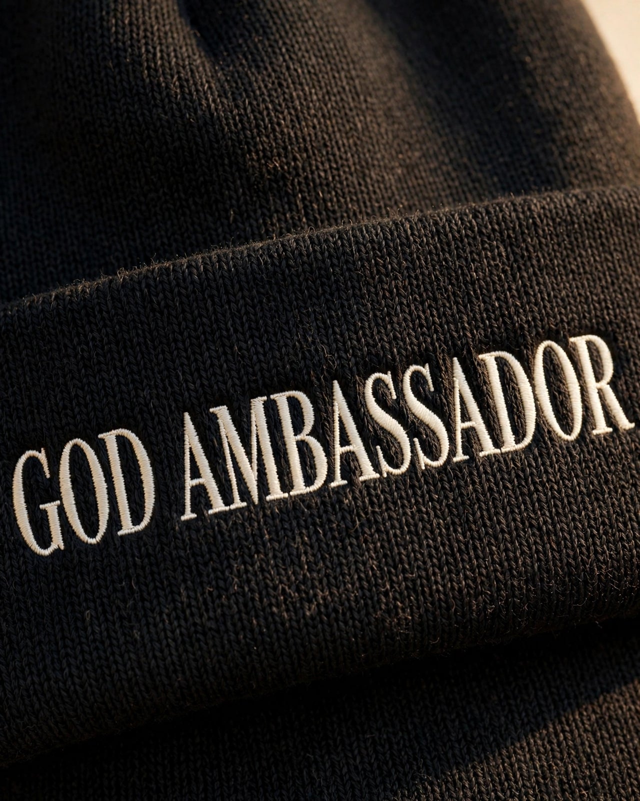 God Ambassador Beanie - design close-up
