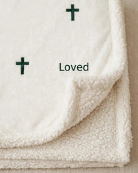 Thumbnail for Close-up of the blanket print and fluffy sherpa pile texture
