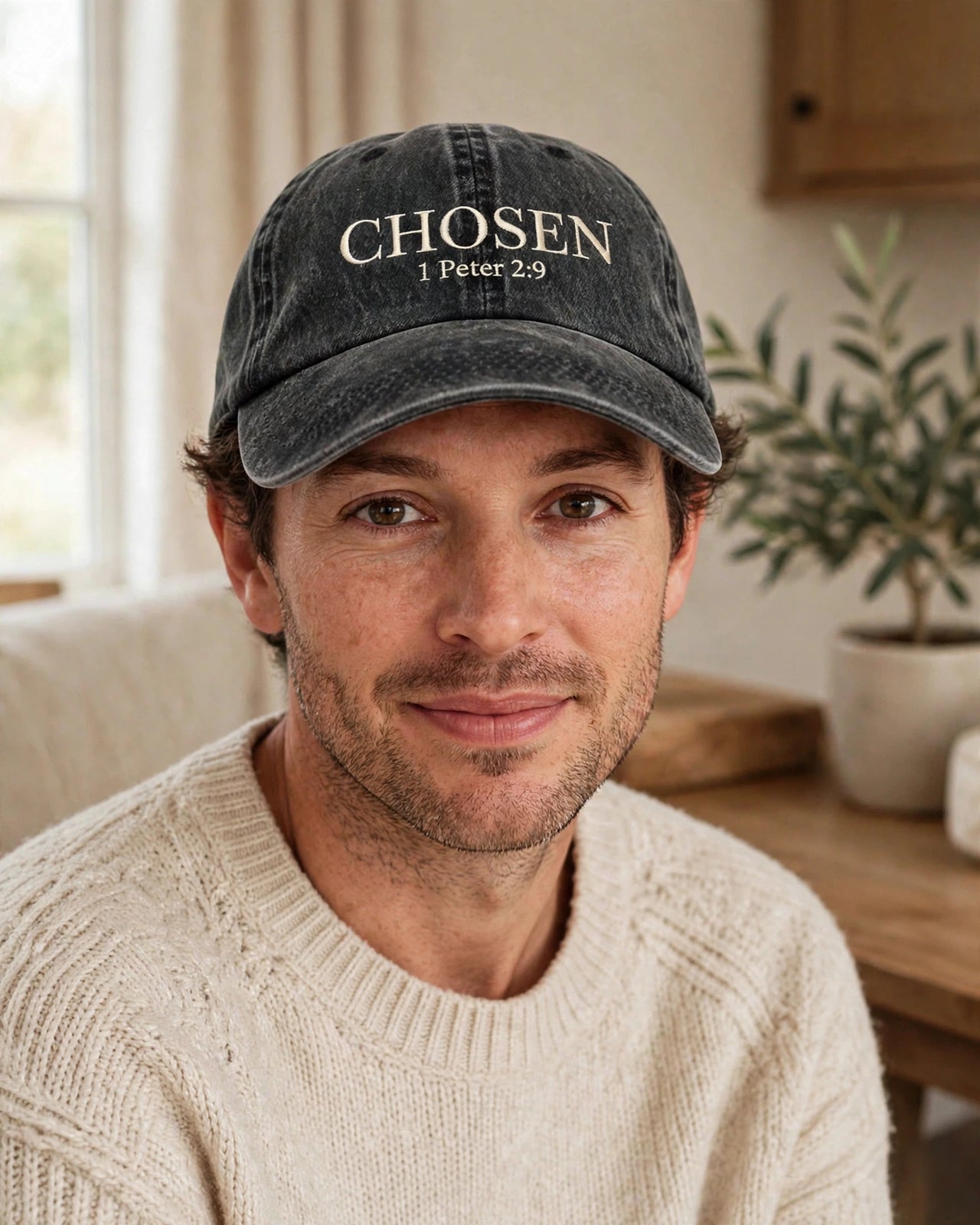 Chosen Denim Cap - Charcoal front worn