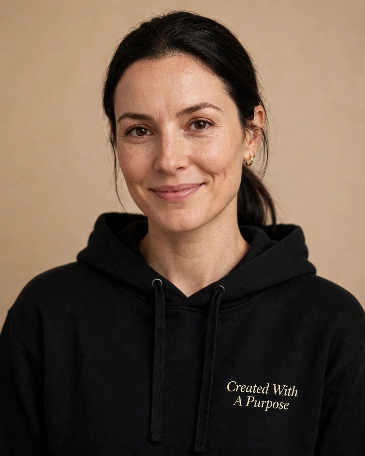 Created With A Purpose hoodie in black, small left-chest print