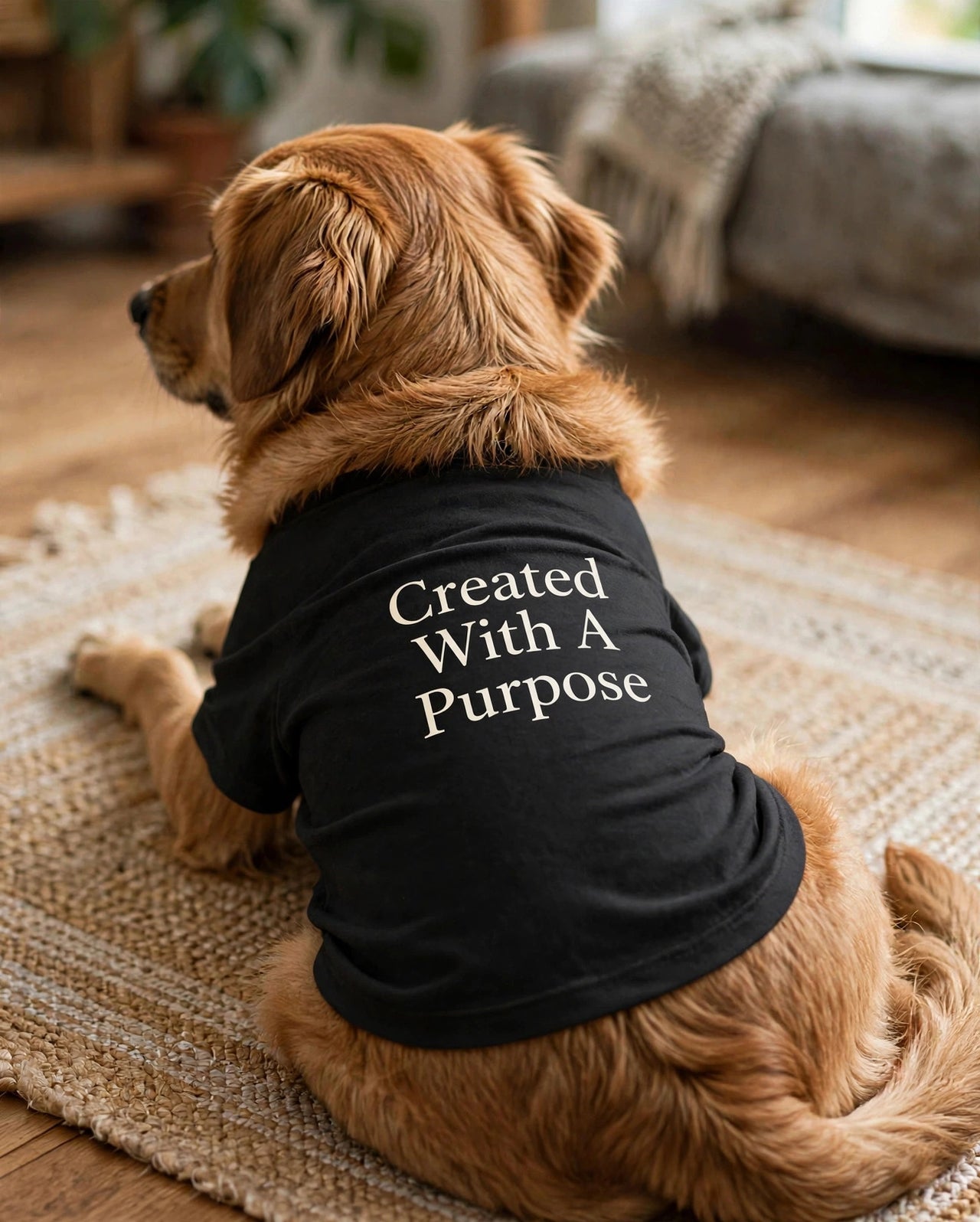 Created With A Purpose Dog T-Shirt - Black, worn, back print