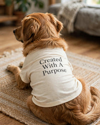 Thumbnail for Created With A Purpose Dog T-Shirt - Cream, worn, back print