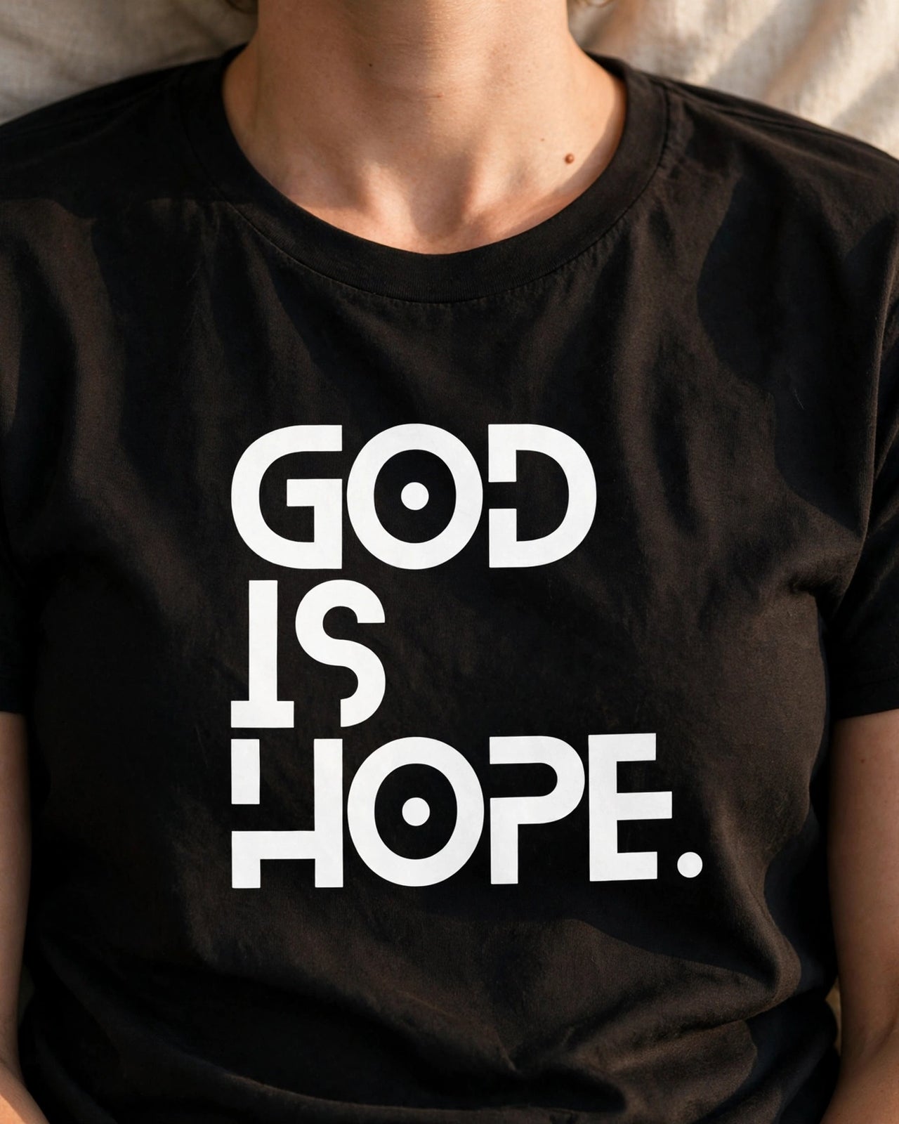 God Is Hope Tee - print close-up