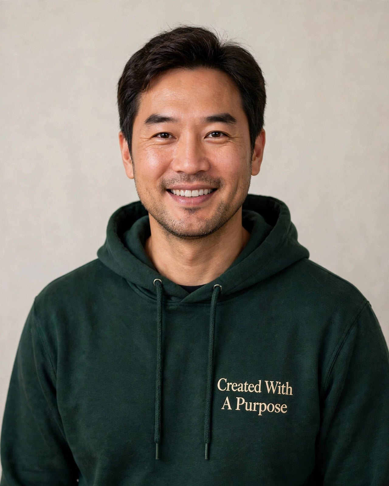 Adult hoodie mockup — Created With A Purpose, Dark Green