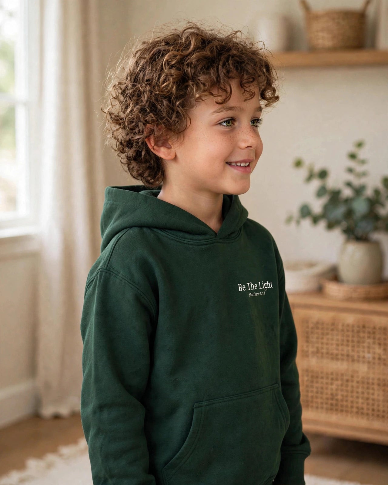 Kids Be The Light Hoodie - side view, three-quarter