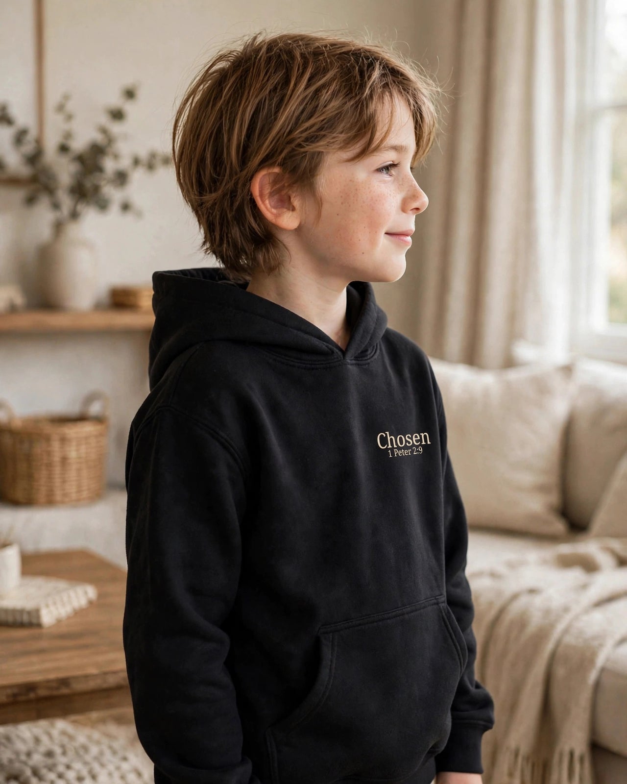 Kids Chosen Hoodie - side view, three-quarter