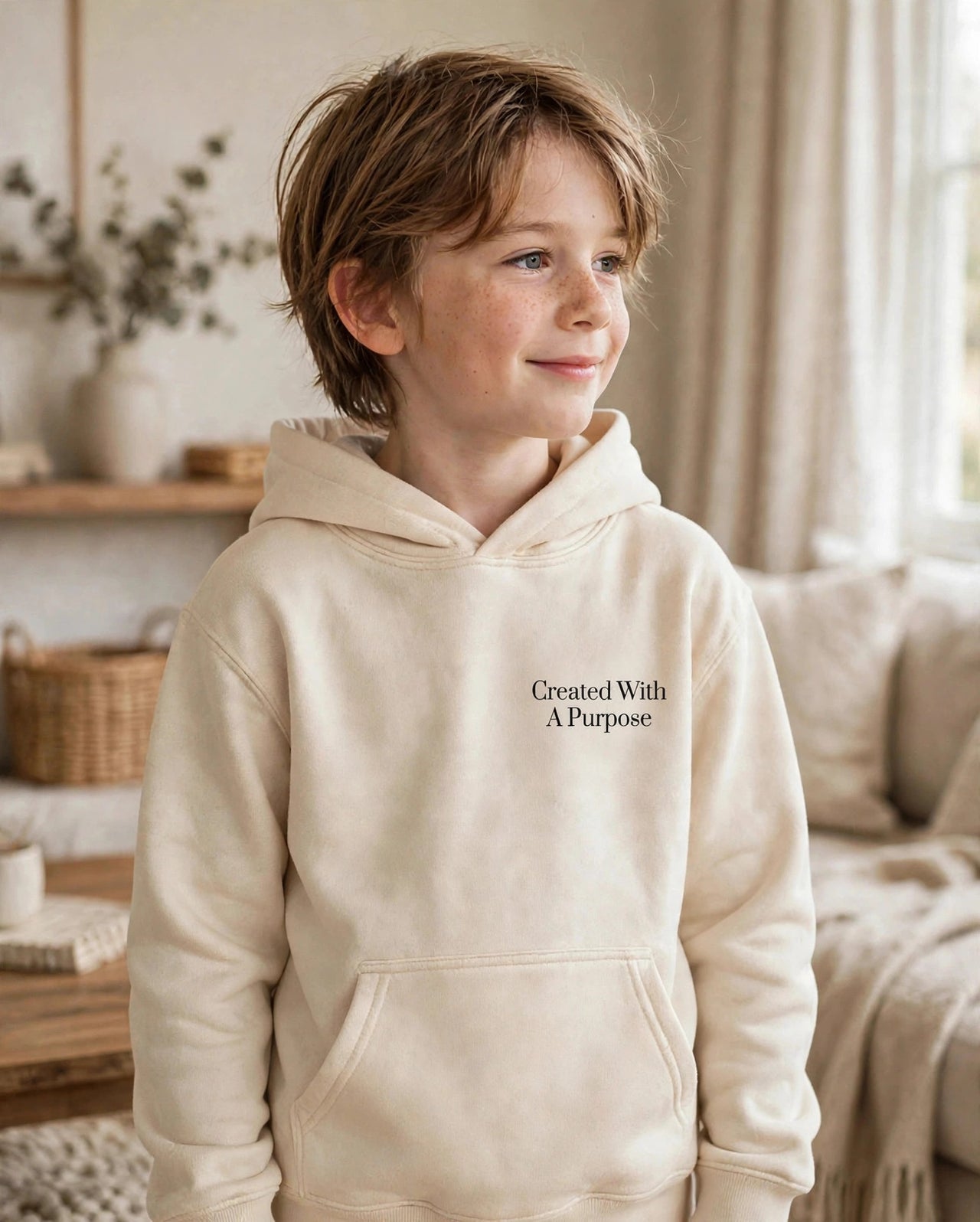 Kids Created With A Purpose Hoodie - Cream