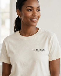 Thumbnail for Be The Light tee in cream, small left-chest print