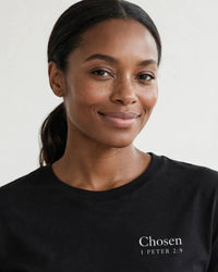 Thumbnail for Chosen tee in black, small left-chest print