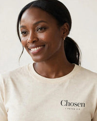 Thumbnail for Chosen tee in cream, small left-chest print