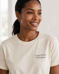 Thumbnail for Created With A Purpose tee in cream, small left-chest print