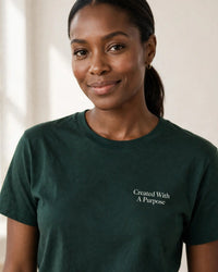 Thumbnail for Created With A Purpose tee in dark green, small left-chest print