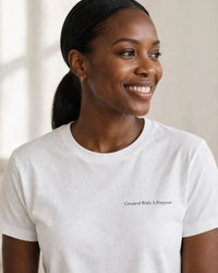 Thumbnail for Created With A Purpose tee in white, small left-chest print
