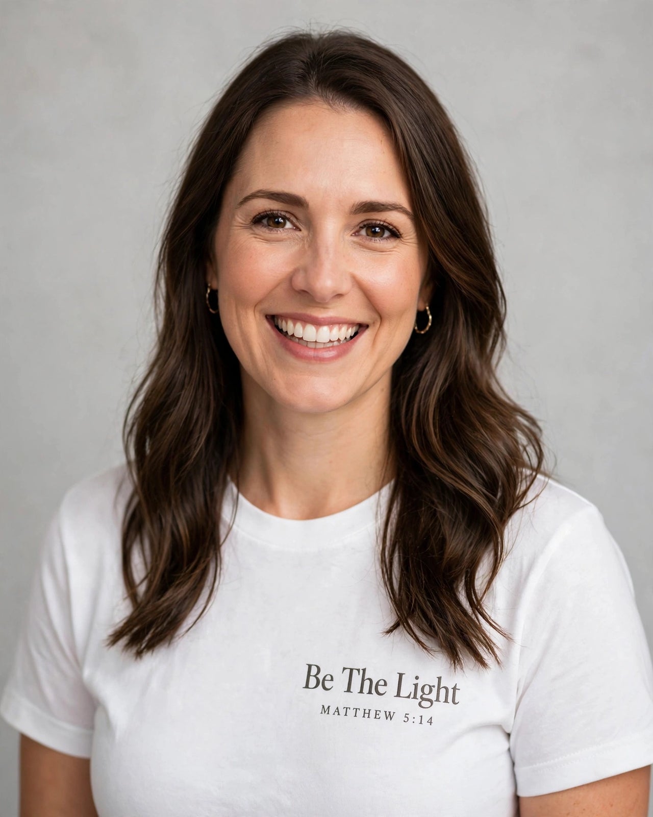 Adult tee mockup — Be The Light, White
