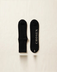 Thumbnail for Men's trouser socks in black with cream faith design - faith socks