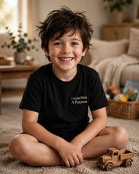 Thumbnail for Kids Created With A Purpose Tee - playing on the carpet, Black