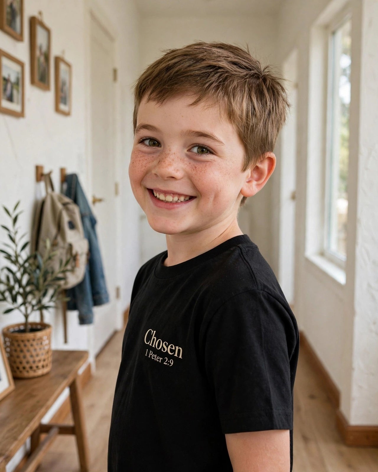 Kids Chosen Tee - side three-quarter view, Black