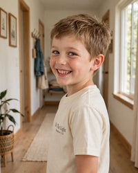 Thumbnail for Kids Be The Light Tee - side three-quarter view, Cream