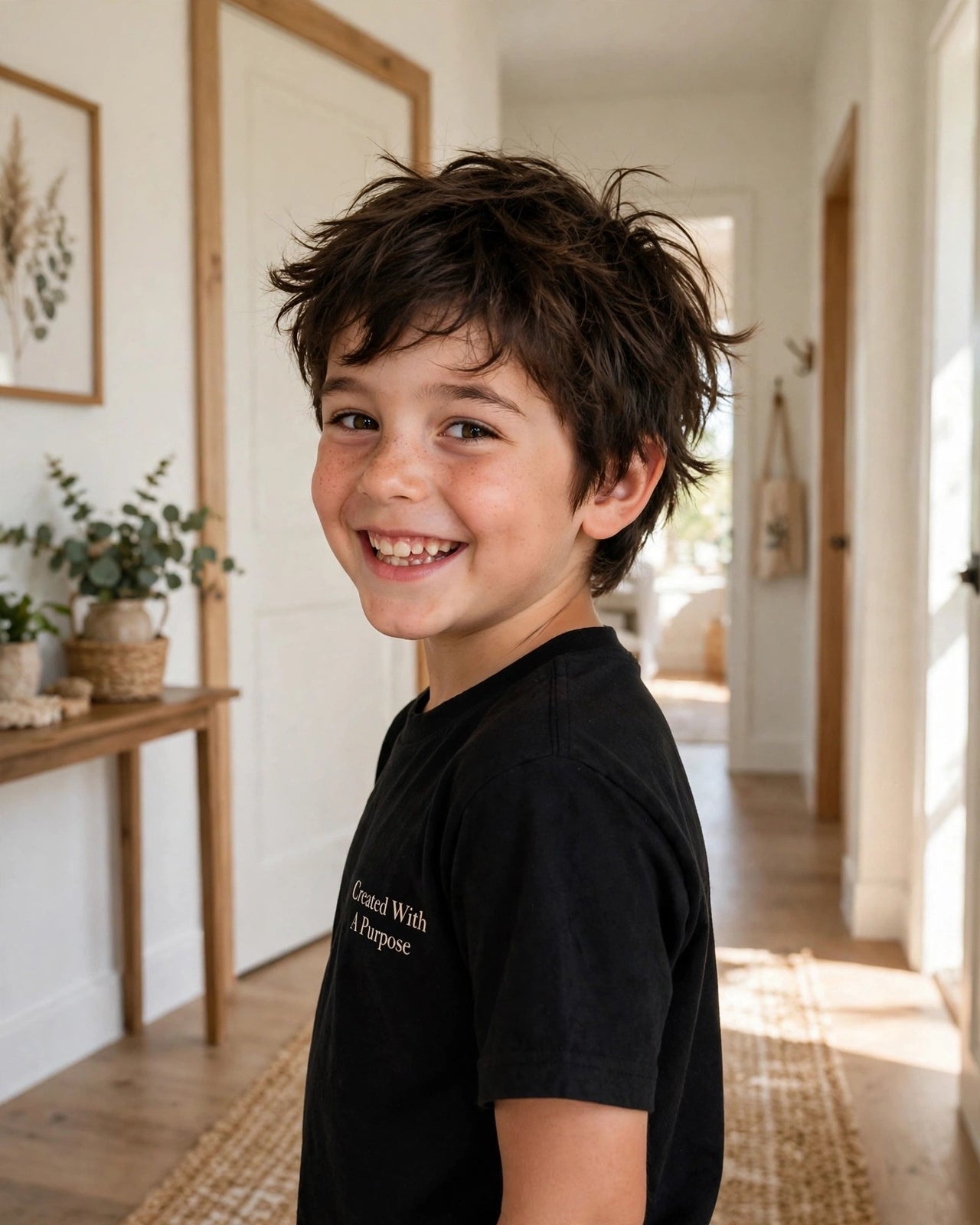 Kids Created With A Purpose Tee - side three-quarter view, Black