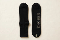 Thumbnail for Men's trouser socks in black with cream faith design - faith socks
