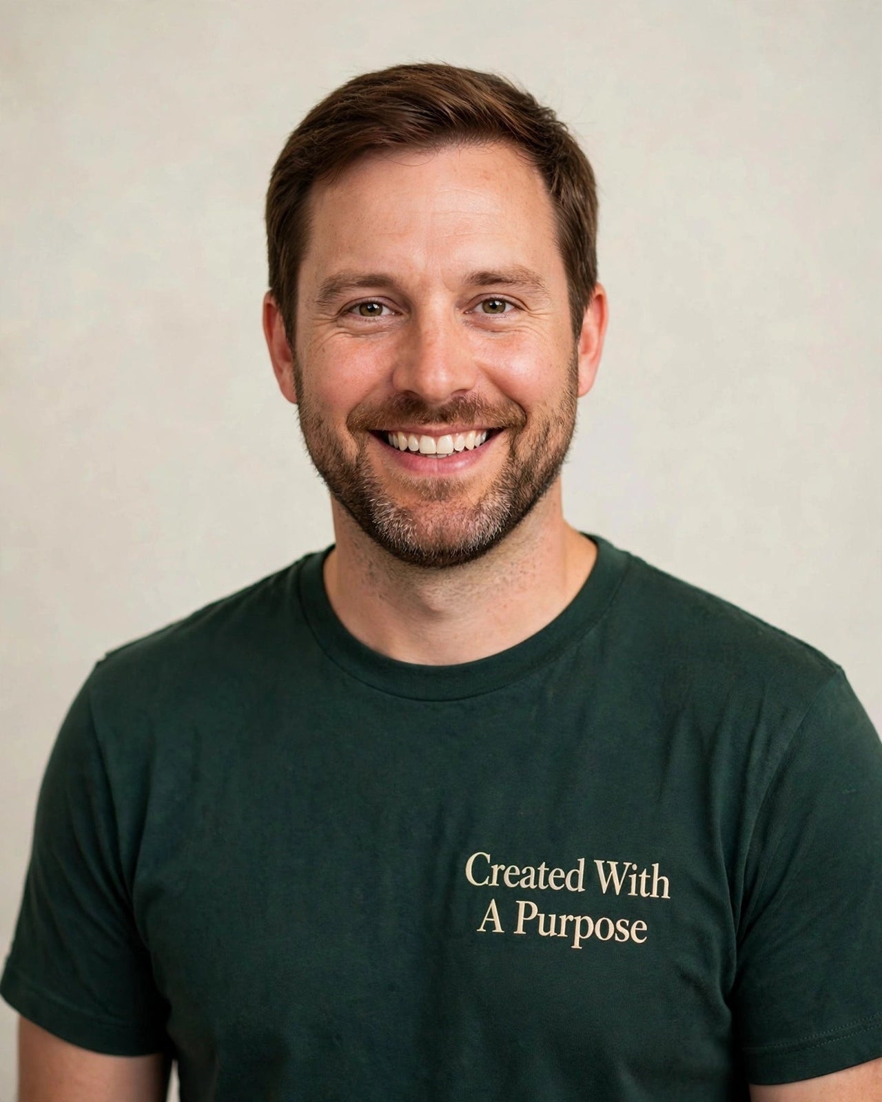 Adult tee mockup — Created With A Purpose, Dark Green